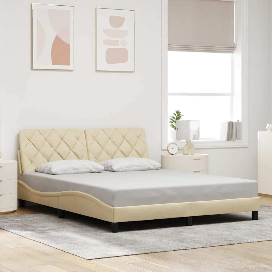 vidaXL Bedframe zonder matras stof crèmekleurig 160x200 cm afbeelding 1