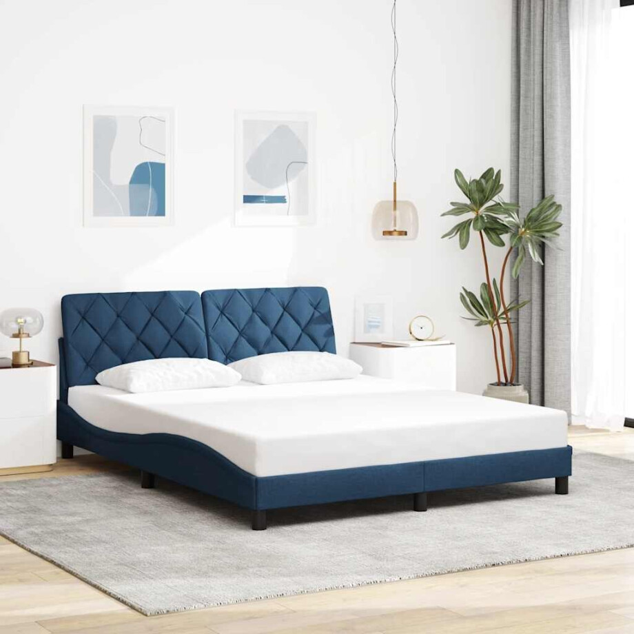 vidaXL Bedframe zonder matras stof blauw 160x200 cm vidaXL Bedframe zonder matras stof blauw 160x200 cm afbeelding 1