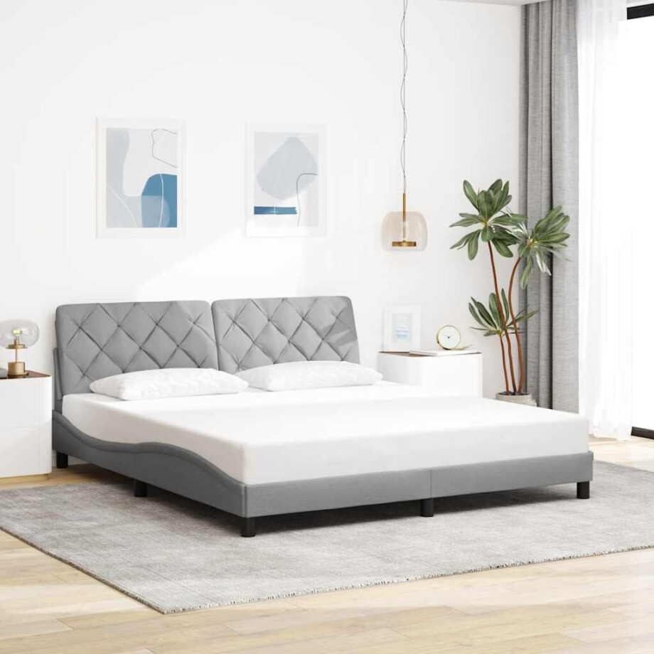 vidaXL Bedframe zonder matras stof lichtgrijs 180x200 cm afbeelding 1