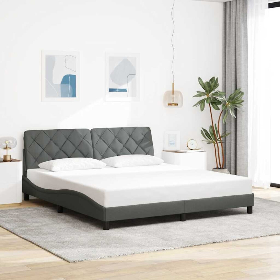 vidaXL Bedframe zonder matras stof donkergrijs 180x200 cm afbeelding 1