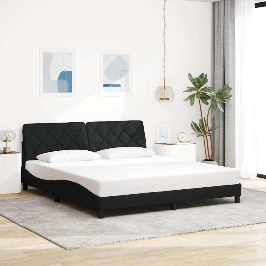 vidaXL Bedframe zonder matras stof zwart 180x200 cm afbeelding 1