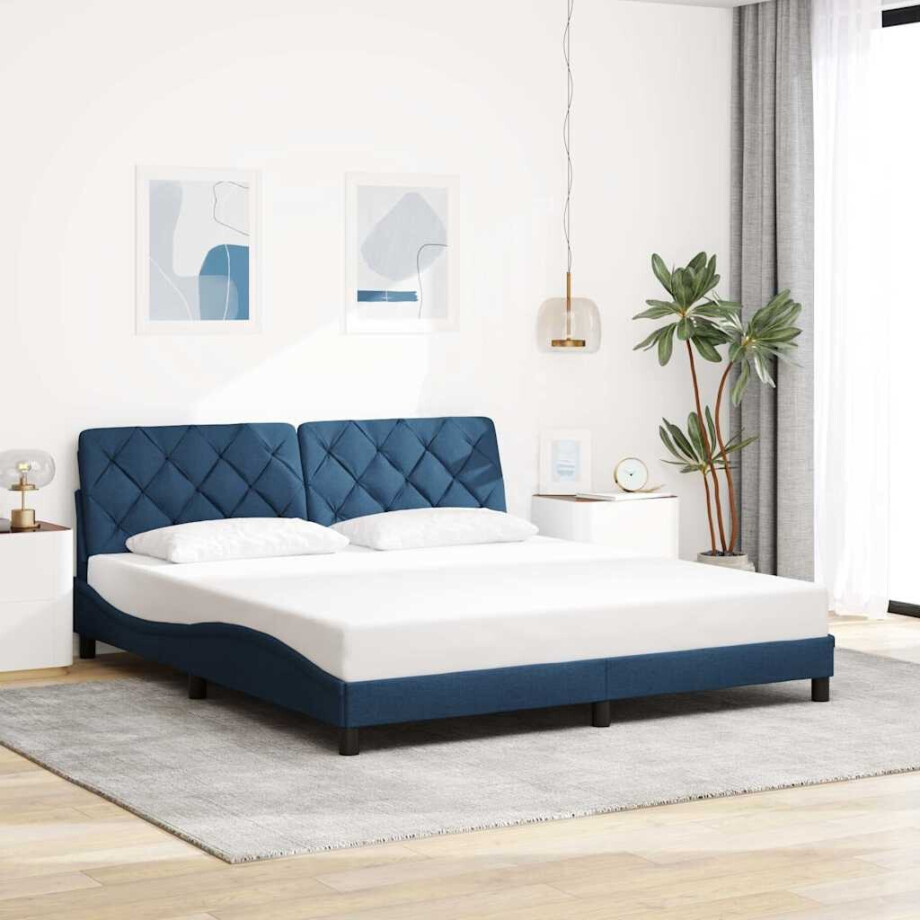 vidaXL Bedframe zonder matras stof blauw 180x200 cm afbeelding 1