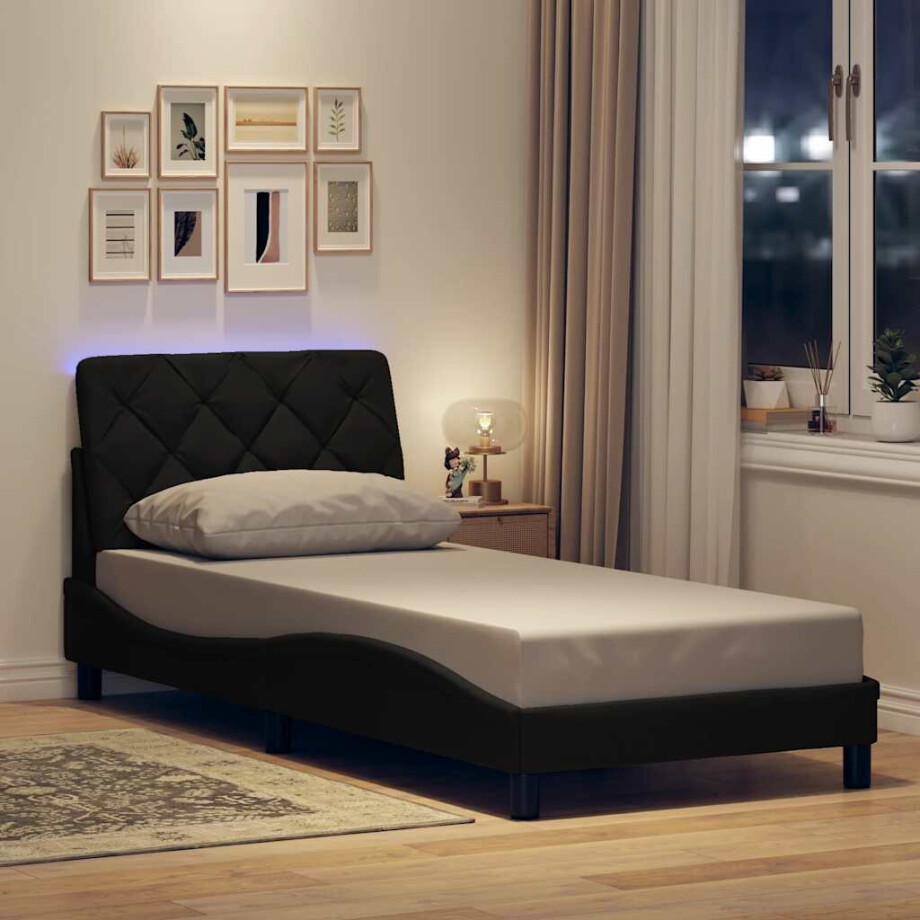 vidaXL Bedframe met LED zonder matras 80x200 cm stof zwart afbeelding 1