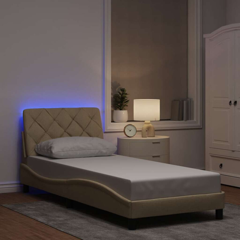 vidaXL Bedframe met LED zonder matras 80x200 cm stof crème afbeelding 1