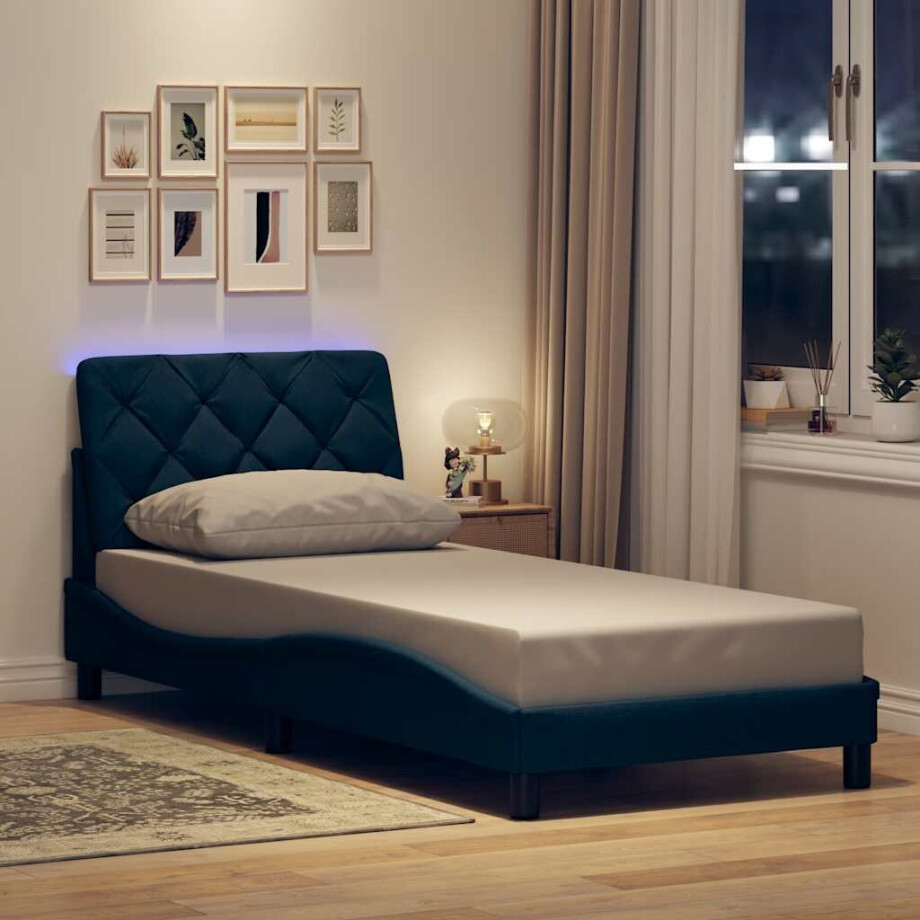 vidaXL Bedframe met LED zonder matras 80x200 cm stof blauw afbeelding 1