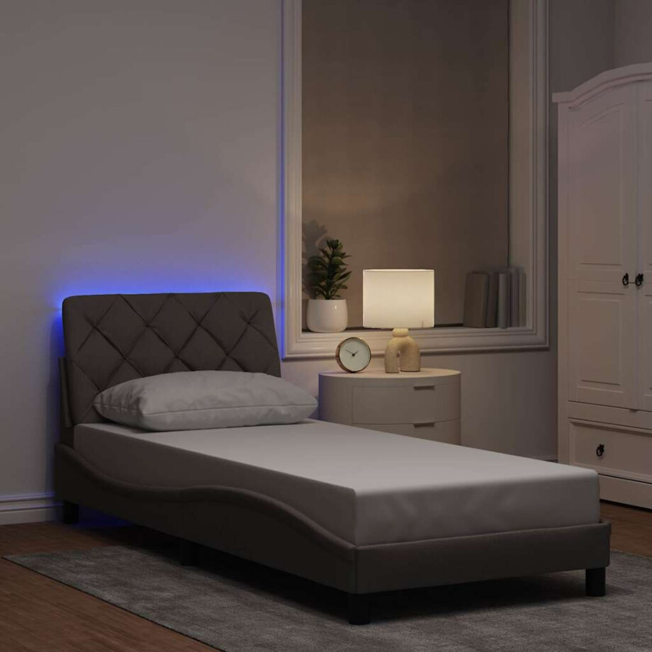 vidaXL Bedframe met LED zonder matras 90x190 cm stof taupe afbeelding 1
