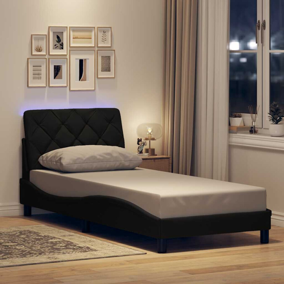 vidaXL Bedframe met LED zonder matras 90x200 cm stof zwart afbeelding 1