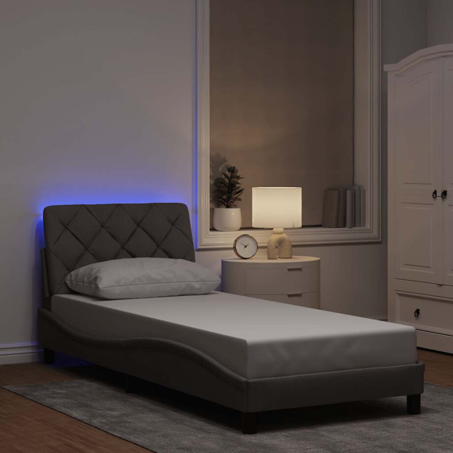 vidaXL Bedframe met LED zonder matras 90x200 cm stof taupe vidaXL Bedframe met LED zonder matras 90x200 cm stof taupe afbeelding 1