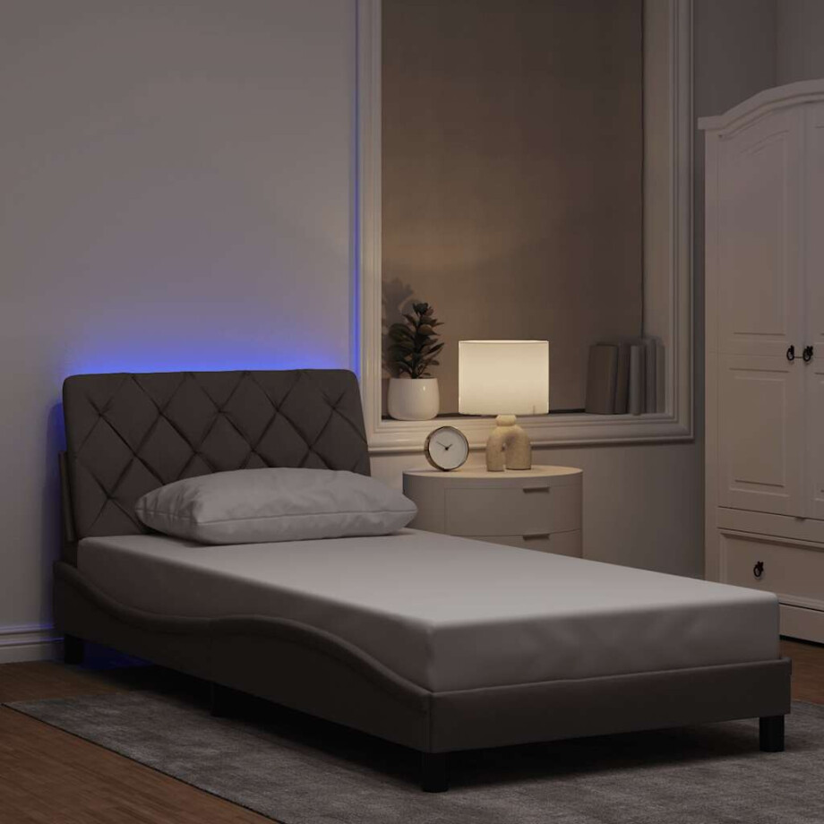 vidaXL Bedframe met LED zonder matras 100x200 cm stof Taupe afbeelding 1