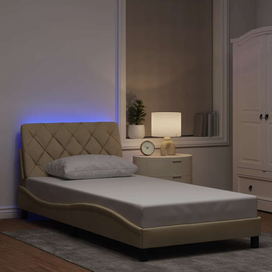 vidaXL Bedframe met LED zonder matras 100x200 cm stof crème afbeelding 1