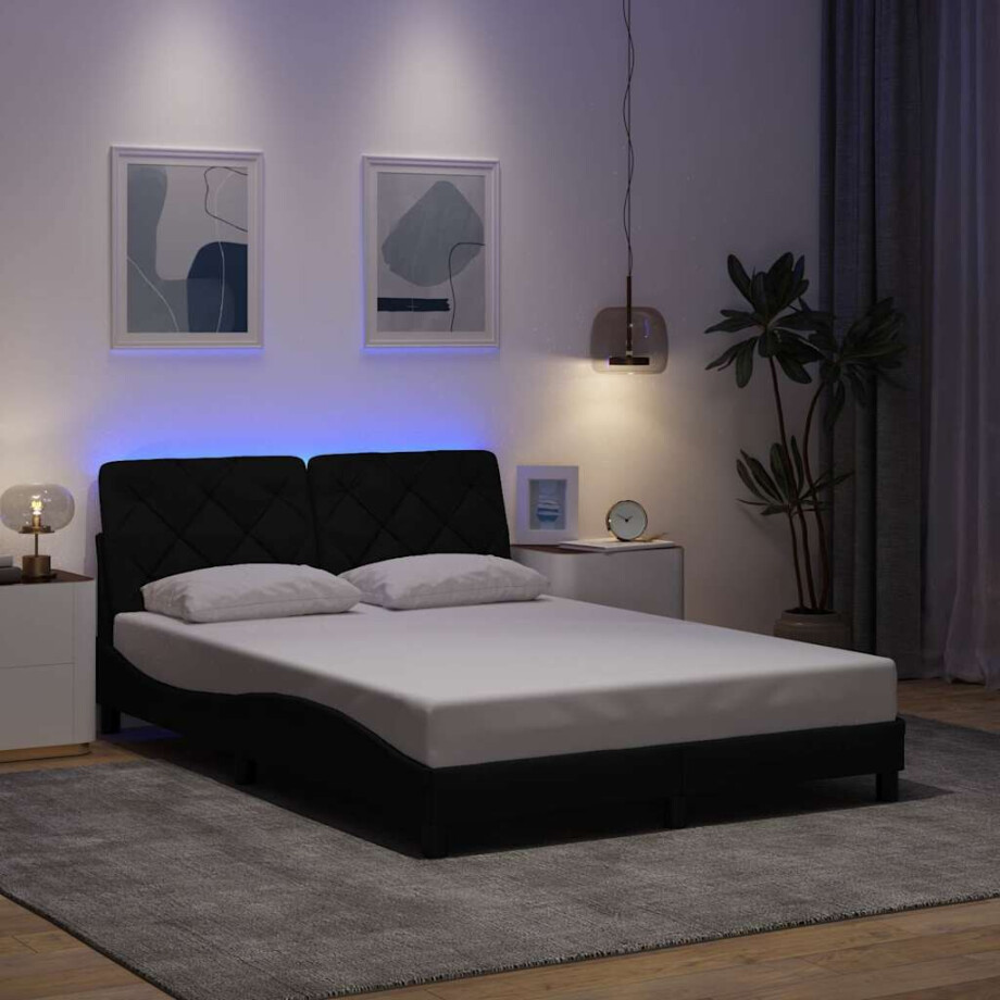 vidaXL Bedframe met LED zonder matras 120x200 cm stof zwart afbeelding 1