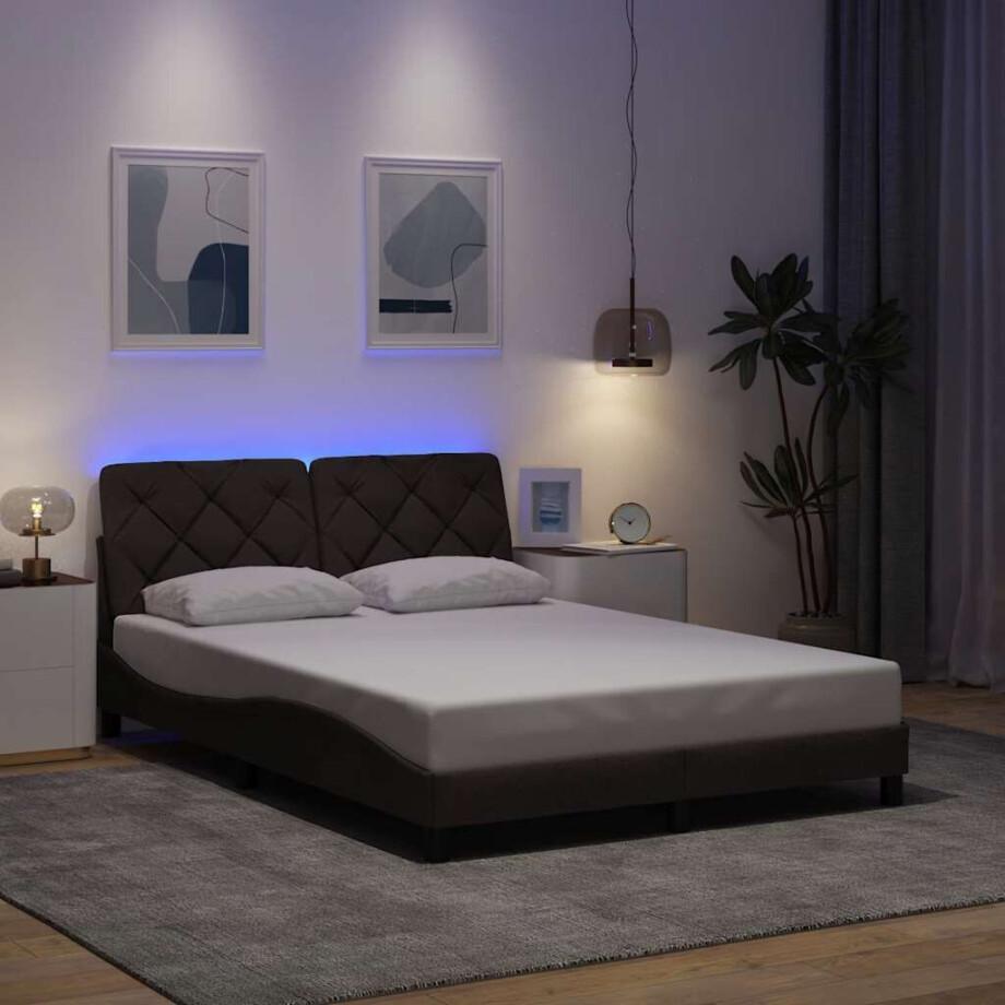 vidaXL Bedframe met LED zonder matras 120x200 cm stof donkerbruin afbeelding 1