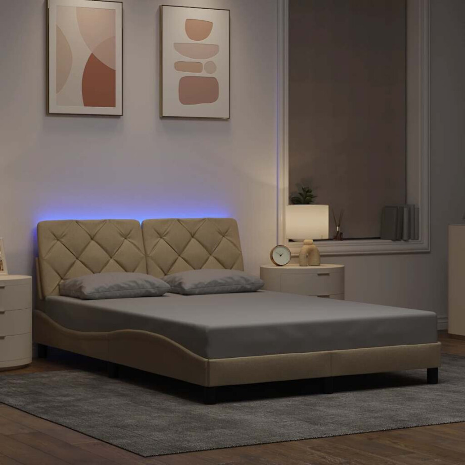 vidaXL Bedframe met LED zonder matras 120x200 cm stof crème afbeelding 1