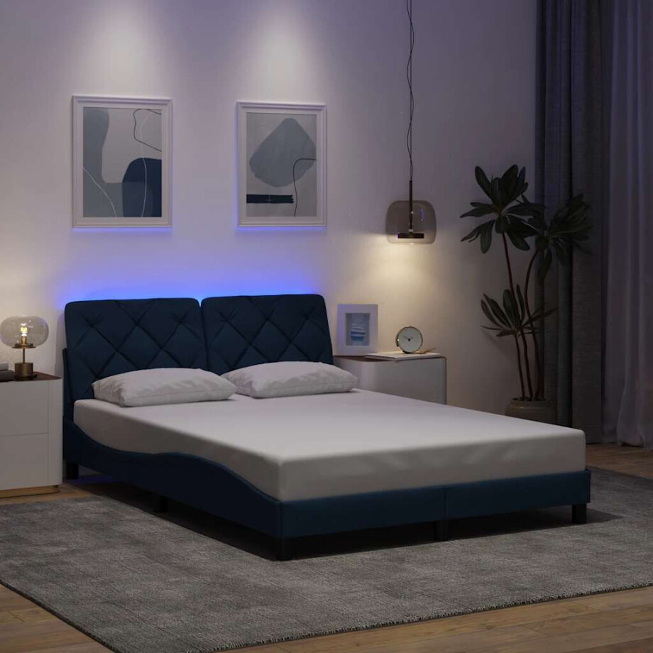 vidaXL Bedframe met LED zonder matras 120x200 cm stof blauw afbeelding 1