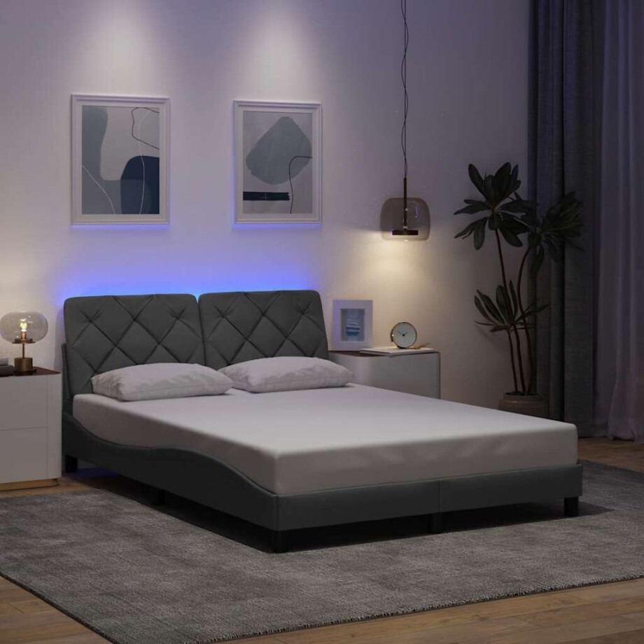 vidaXL Bedframe met LED zonder matras stof 140x190 cm lichtgrijs afbeelding 1