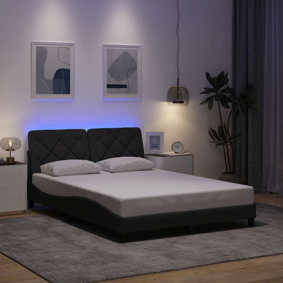 vidaXL Bedframe met LED zonder matras 140x190 cm stof donkergrijs afbeelding 1