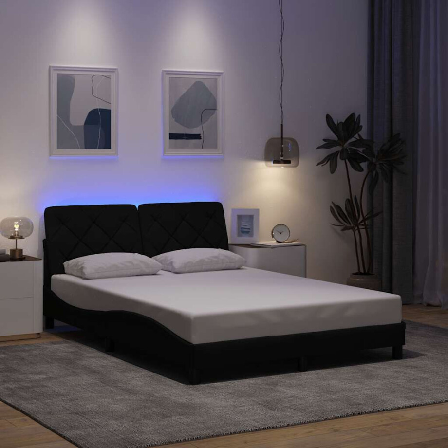 vidaXL Bedframe met LED zonder matras 140x200 cm stof zwart afbeelding 1