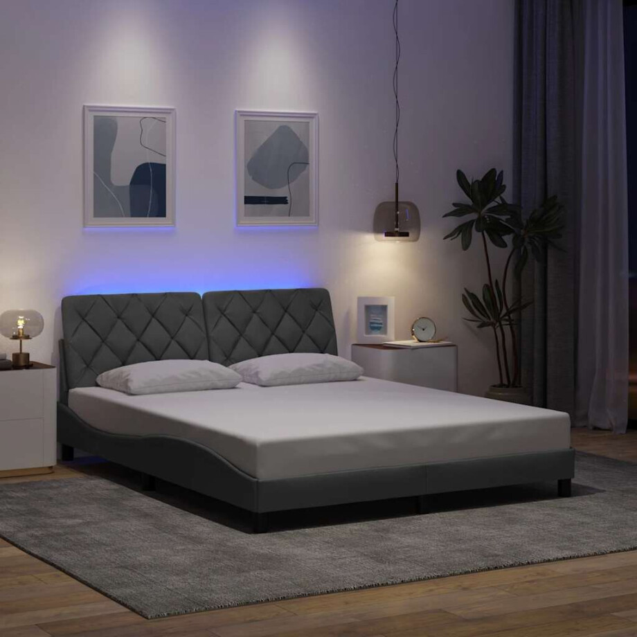 vidaXL Bedframe met LED zonder matras 160x200 cm stof lichtgrijs vidaXL Bedframe met LED zonder matras 160x200 cm stof lichtgrijs afbeelding 1