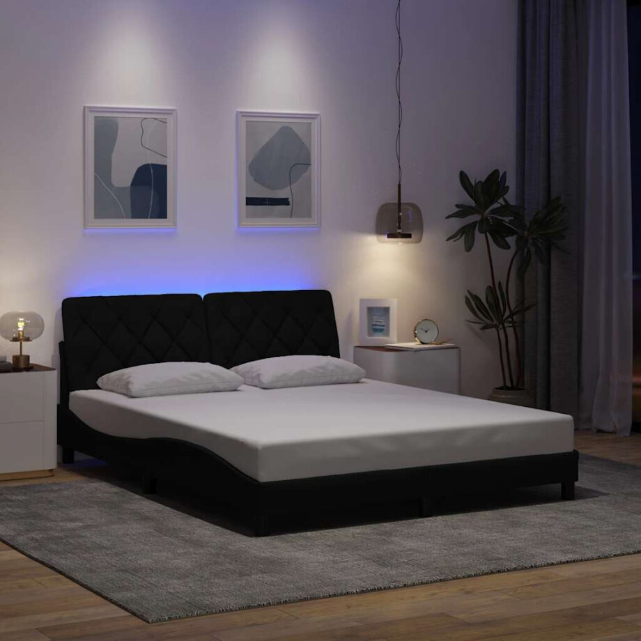 vidaXL Bedframe met LED zonder matras 160x200 cm stof zwart afbeelding 1