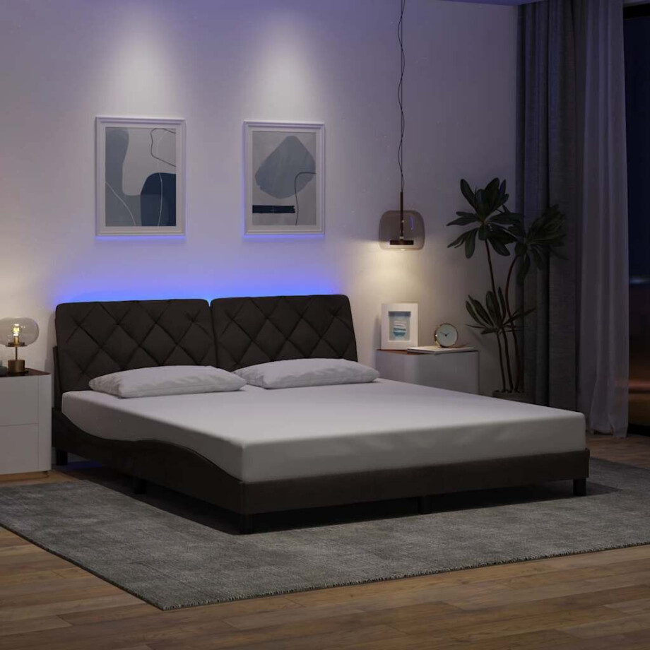vidaXL Bedframe met LED zonder matras 180x200 cm stof donkerbruin afbeelding 1