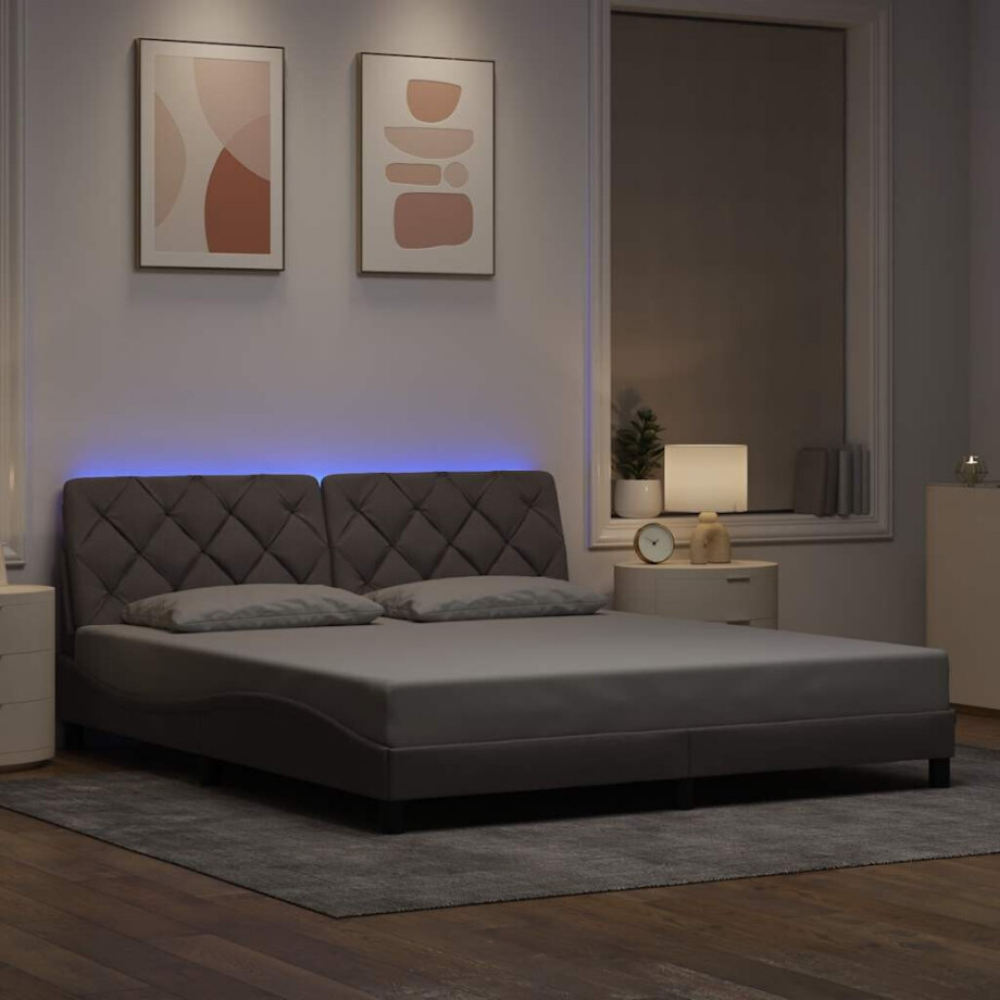 vidaXL Bedframe met LED zonder matras 180x200 cm stof taupe afbeelding 1