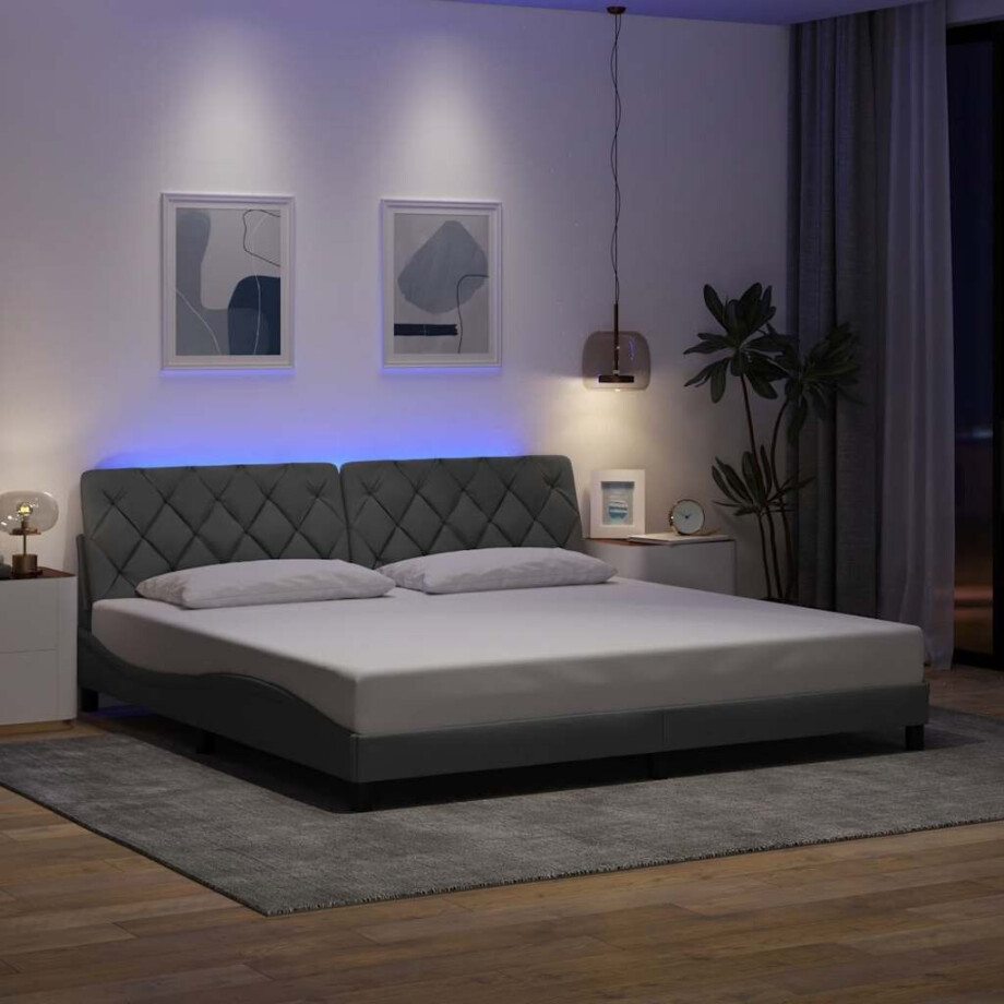 vidaXL Bedframe met LED zonder matras stof 200x200 cm lichtgrijs afbeelding 1