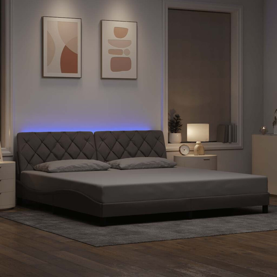 vidaXL Bedframe met LED zonder matras 200x200 cm stof taupe afbeelding 1