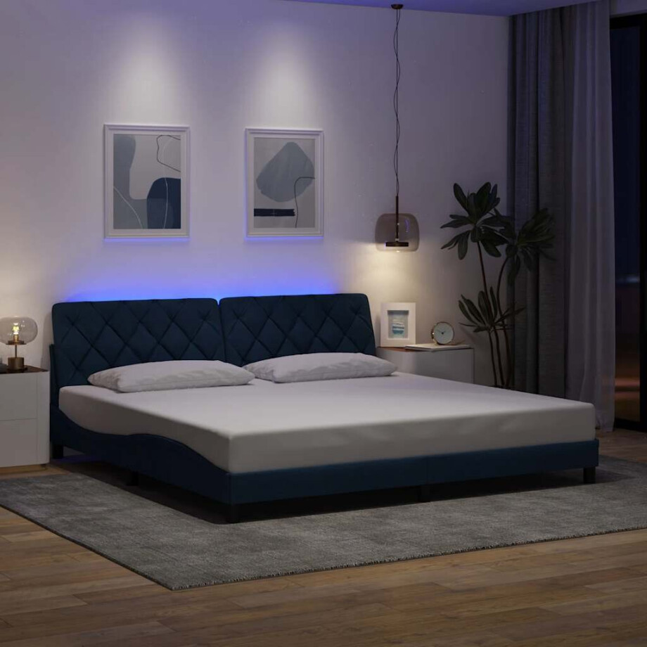 vidaXL Bedframe met LED zonder matras 200x200 cm stof blauw vidaXL Bedframe met LED zonder matras 200x200 cm stof blauw afbeelding 1