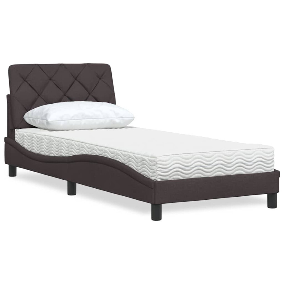 vidaXL Bed met matras stof donkerbruin 90x190 cm afbeelding 1