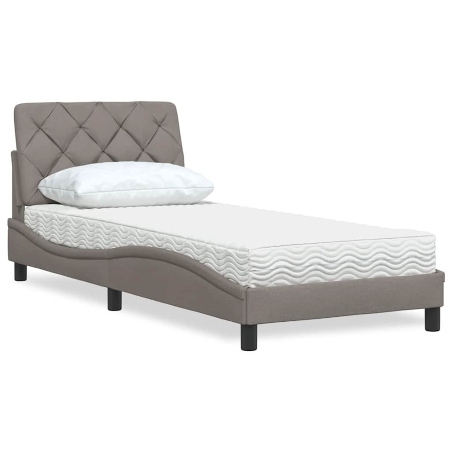 vidaXL Bed met matras stof taupe 90x190 cm afbeelding 1