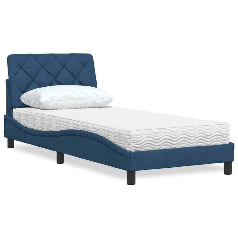 vidaXL Bed met matras stof blauw 90x200 cm afbeelding 1