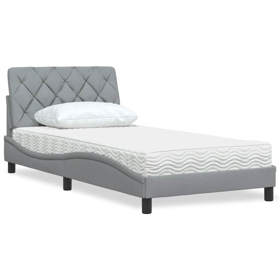 vidaXL Bed met matras stof lichtgrijs 100x200 cm afbeelding 1