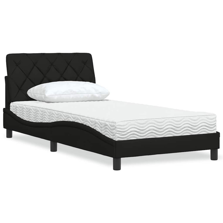 vidaXL Bed met matras stof zwart 100x200 cm vidaXL Bed met matras stof zwart 100x200 cm afbeelding 1