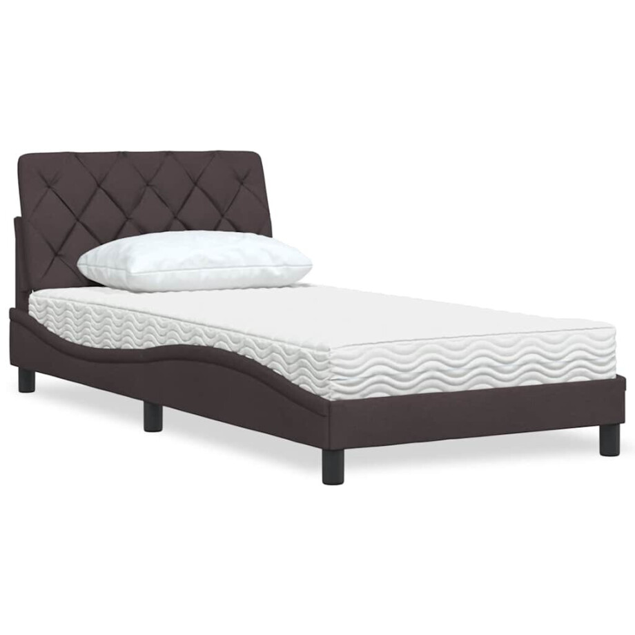 vidaXL Bed met matras stof donkerbruin 100x200 cm afbeelding 1
