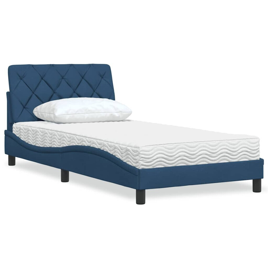 vidaXL Bed met matras stof blauw 100x200 cm afbeelding 1