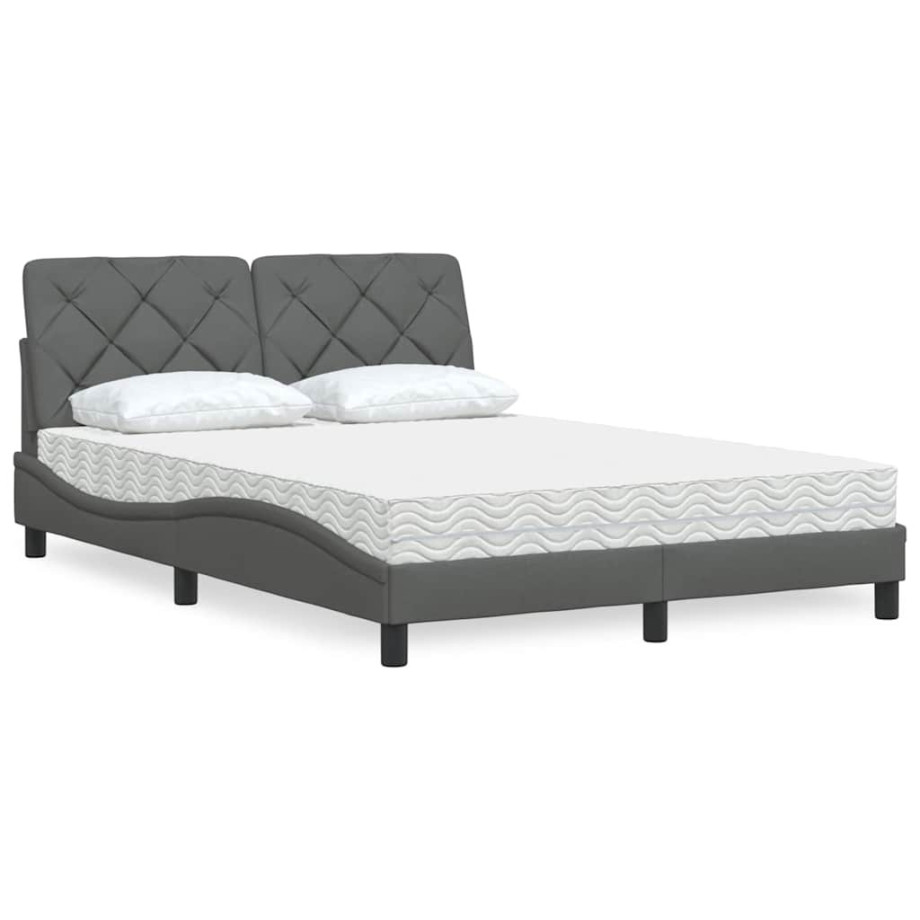 vidaXL Bed met matras stof donkergrijs 140x190 cm afbeelding 1