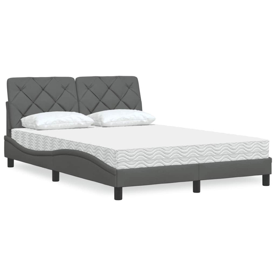 vidaXL Bed met matras stof donkergrijs 140x200 cm afbeelding 1