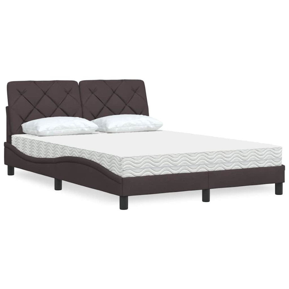 vidaXL Bed met matras stof donkerbruin 140x200 cm afbeelding 1