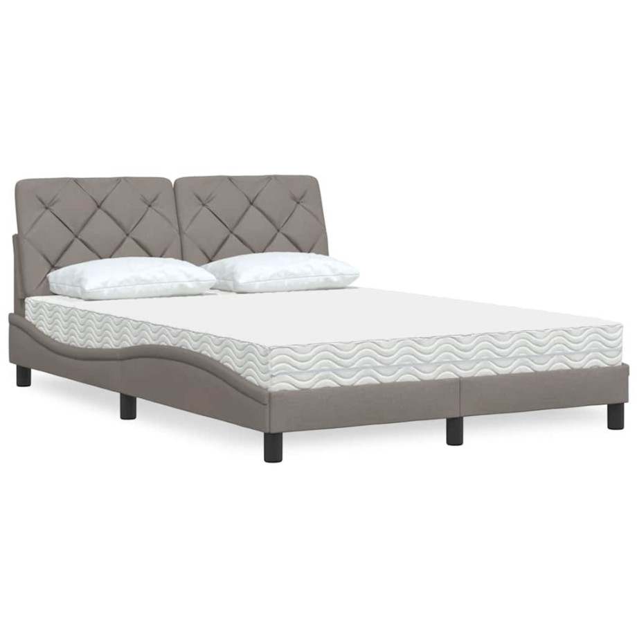 vidaXL Bed met matras stof taupe 140x200 cm afbeelding 1