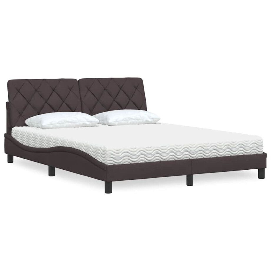 vidaXL Bed met matras stof donkerbruin 160x200 cm afbeelding 1