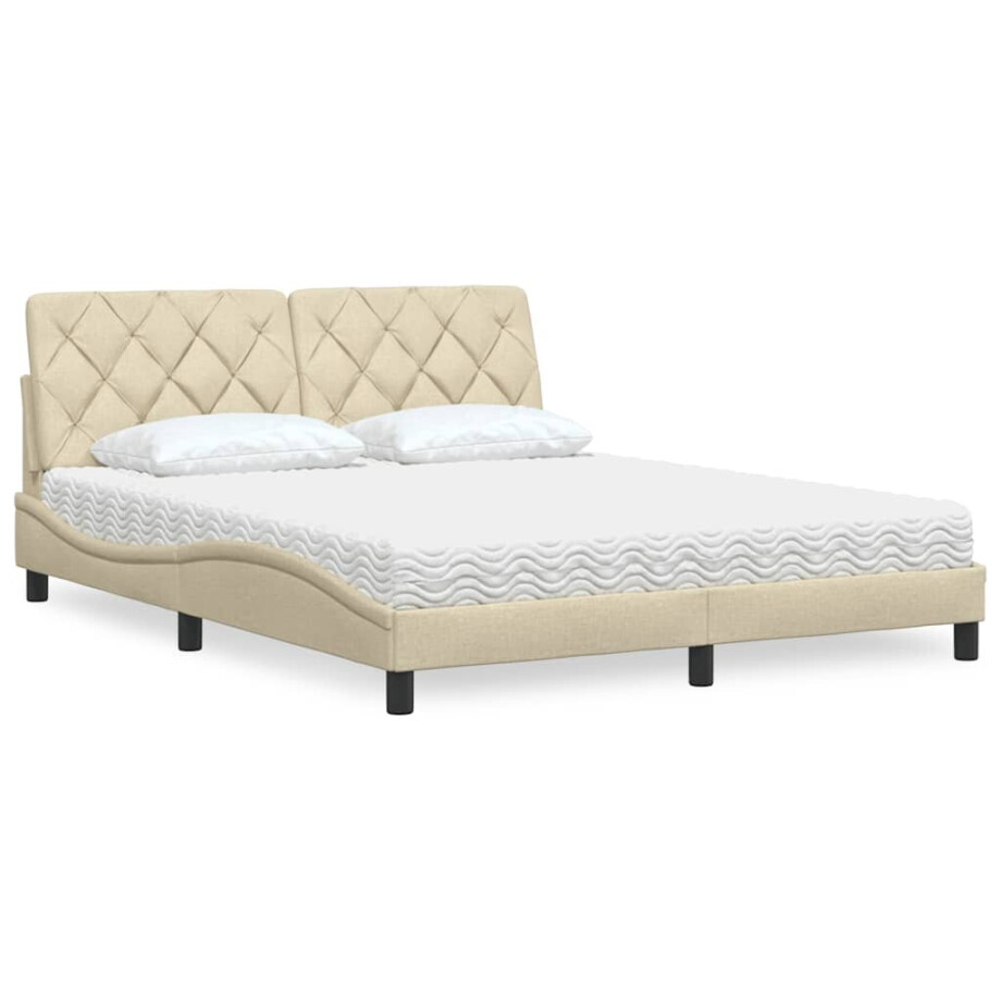 vidaXL Bed met matras stof crèmekleurig 160x200 cm afbeelding 1
