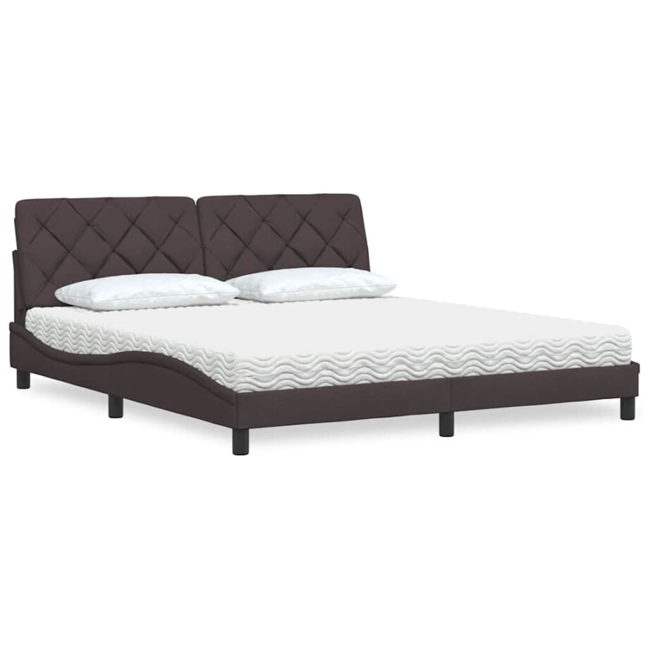 vidaXL Bed met matras stof donkerbruin 180x200 cm afbeelding 1