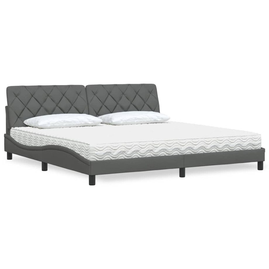 vidaXL Bed met matras stof donkergrijs 200x200 cm afbeelding 1