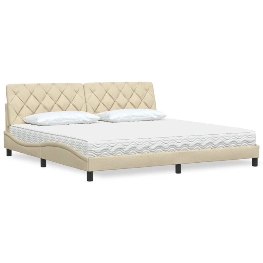 vidaXL Bed met matras stof crèmekleurig 200x200 cm afbeelding 1