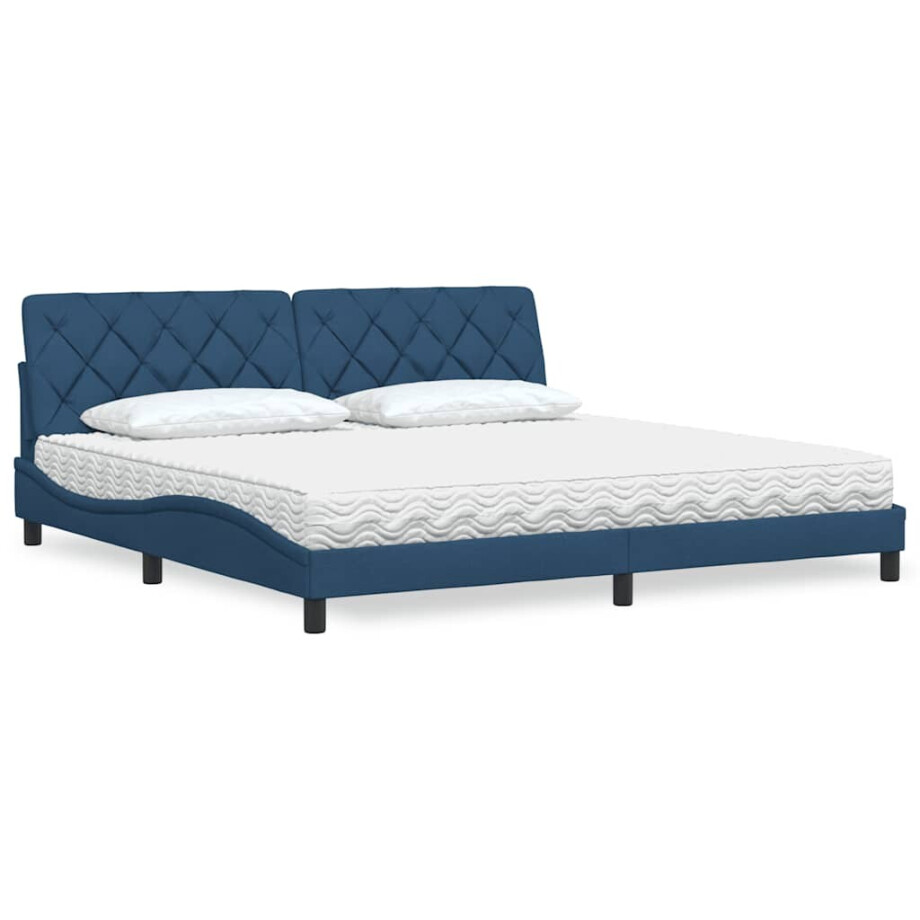 vidaXL Bed met matras stof blauw 200x200 cm afbeelding 1