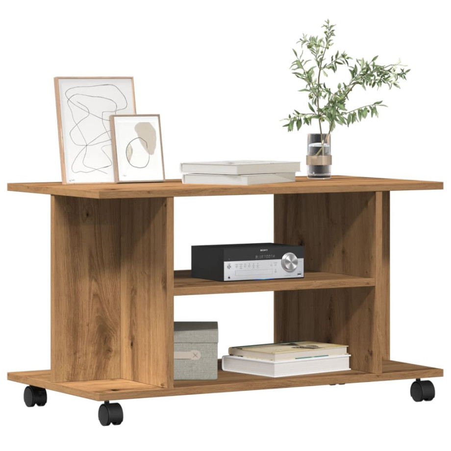 vidaXL Tv-meubel met wieltjes 80x40x45cm bewerkt hout artisanaal eiken afbeelding 1