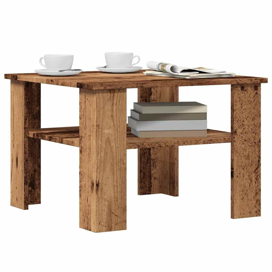 vidaXL Salontafel 60x60x42 cm bewerkt hout oud houtkleurig afbeelding 1
