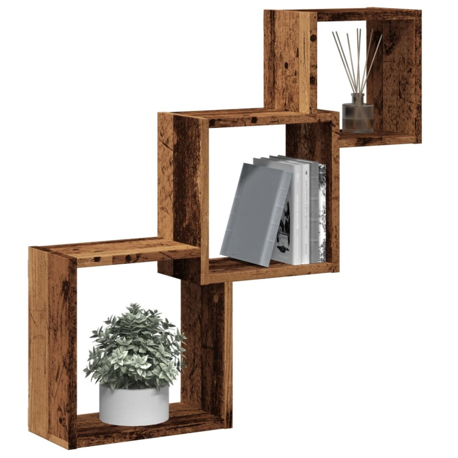 vidaXL Wandplanken kubus 68x15x68 cm bewerkt hout oud houtkleurig vidaXL Wandplanken kubus 68x15x68 cm bewerkt hout oud houtkleurig afbeelding 1