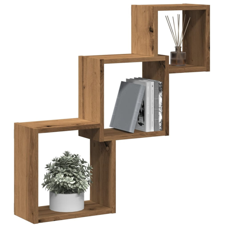 vidaXL Wandplanken kubus 68x15x68cm bewerkt hout artisanaal eikenkleur vidaXL Wandplanken kubus 68x15x68cm bewerkt hout artisanaal eikenkleur afbeelding 1
