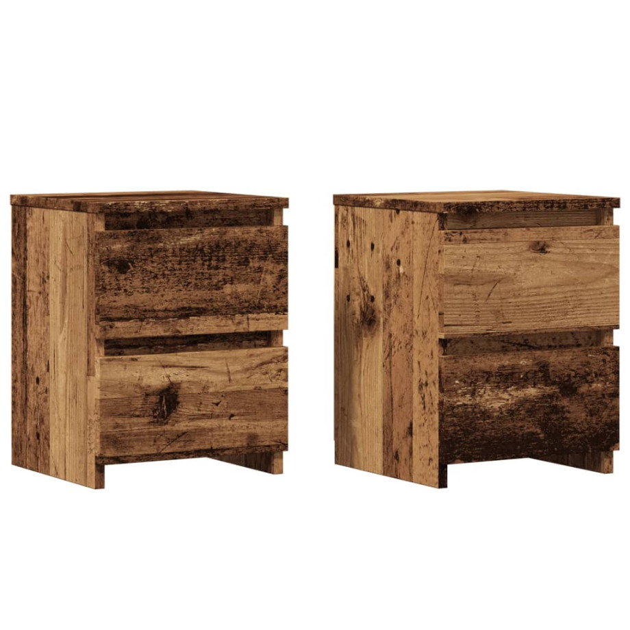 vidaXL Nachtkastjes 2 st 30x30x40 cm bewerkt hout oud houtkleurig afbeelding 1